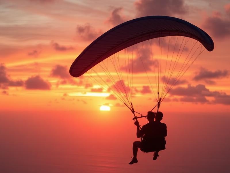 Vol en paramoteur au coucher du soleil